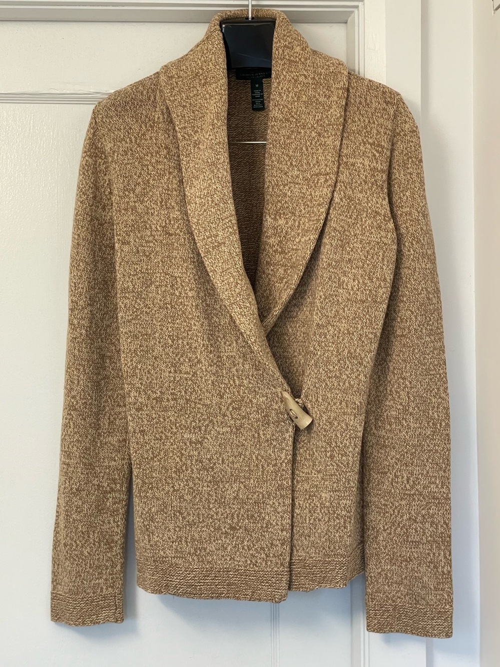 Ralph Lauren Camel Shawl-Collar Knit Blazer-Cardigan